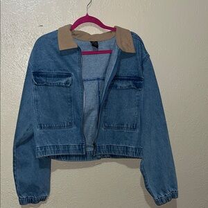 Netflix Blue Denim Jacket with Tan Collar